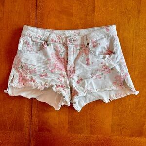 Rue21 Floral Shorts Mid Rise Shortie Denim Jean Spring Distressed Womens 10